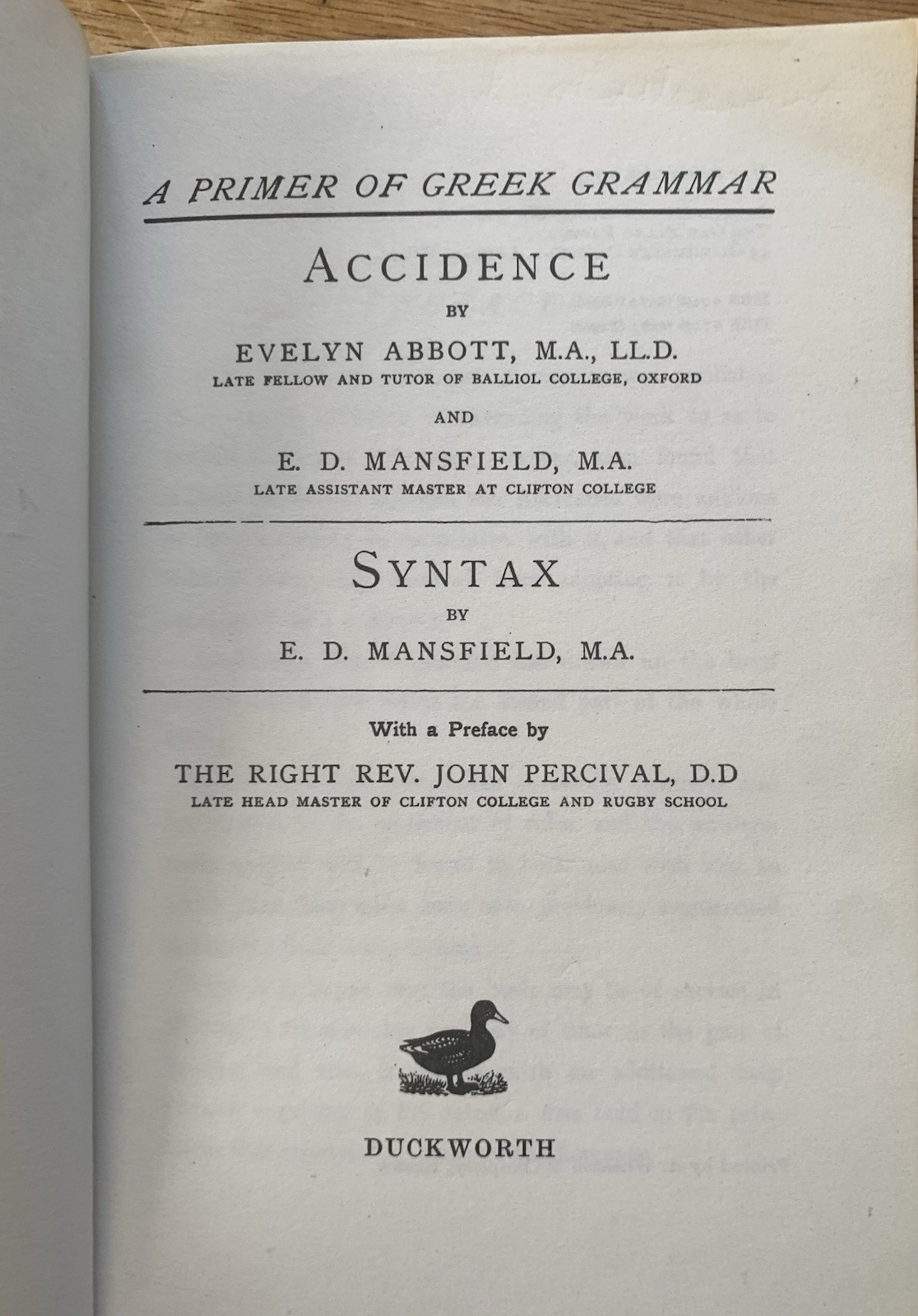 A Primer of Greek Grammar Accidence and Syntax