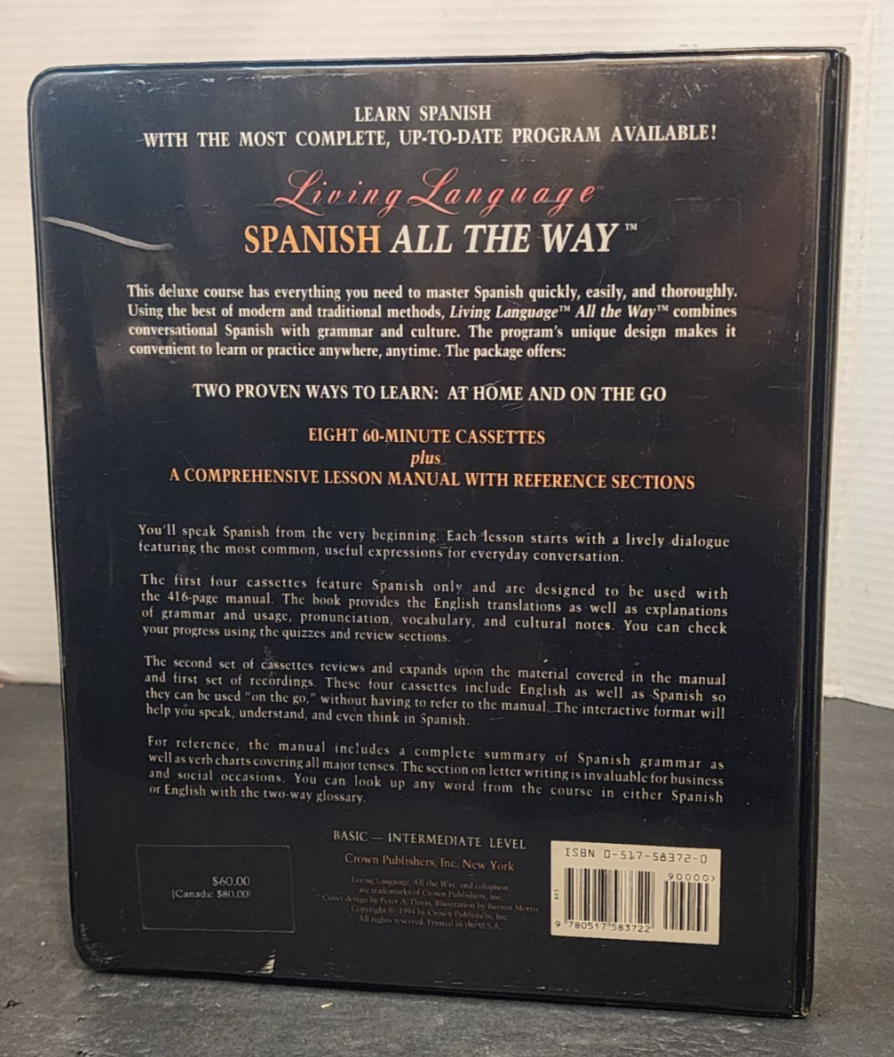 LIVING LANGUAGE LEARN SPANISH ALL THE WAY ON 8 CASSETTES WITH INSTRUCTION MANUAL