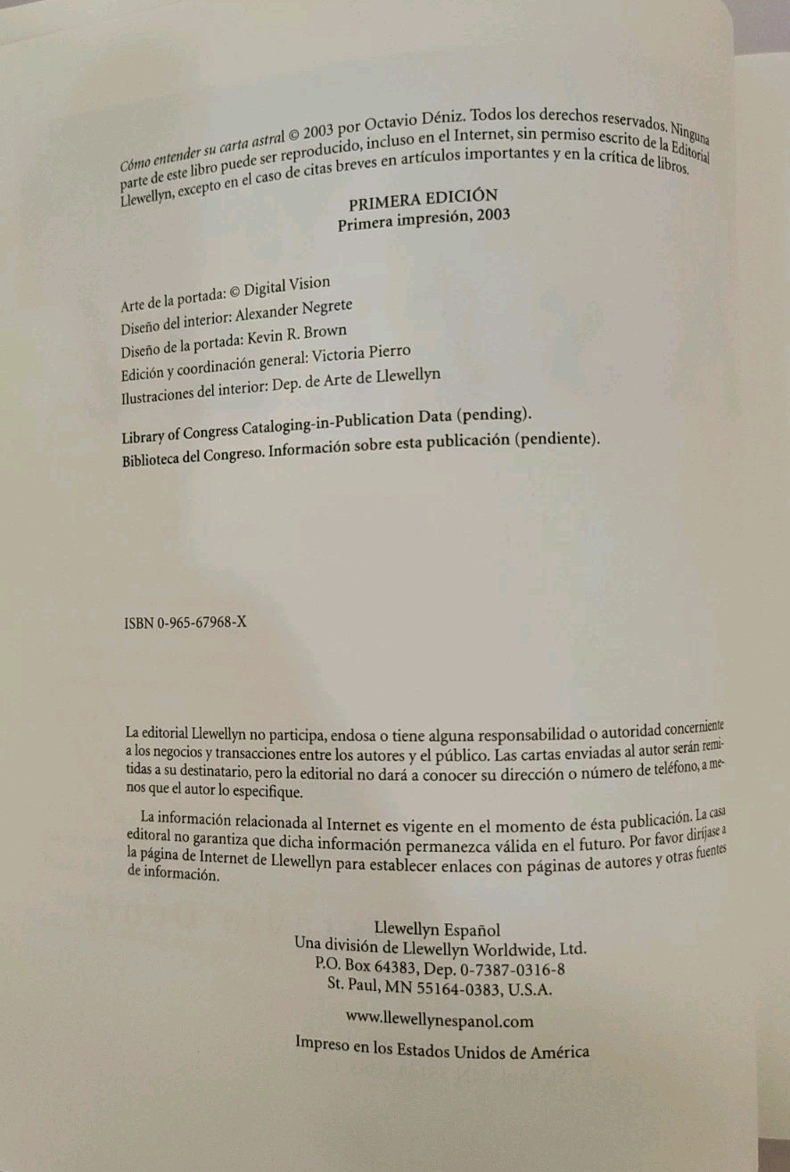 Libro Book COMO ENTENDER SU CARTA ASTRAL (SPANISH EDITION) By Octavio Deniz