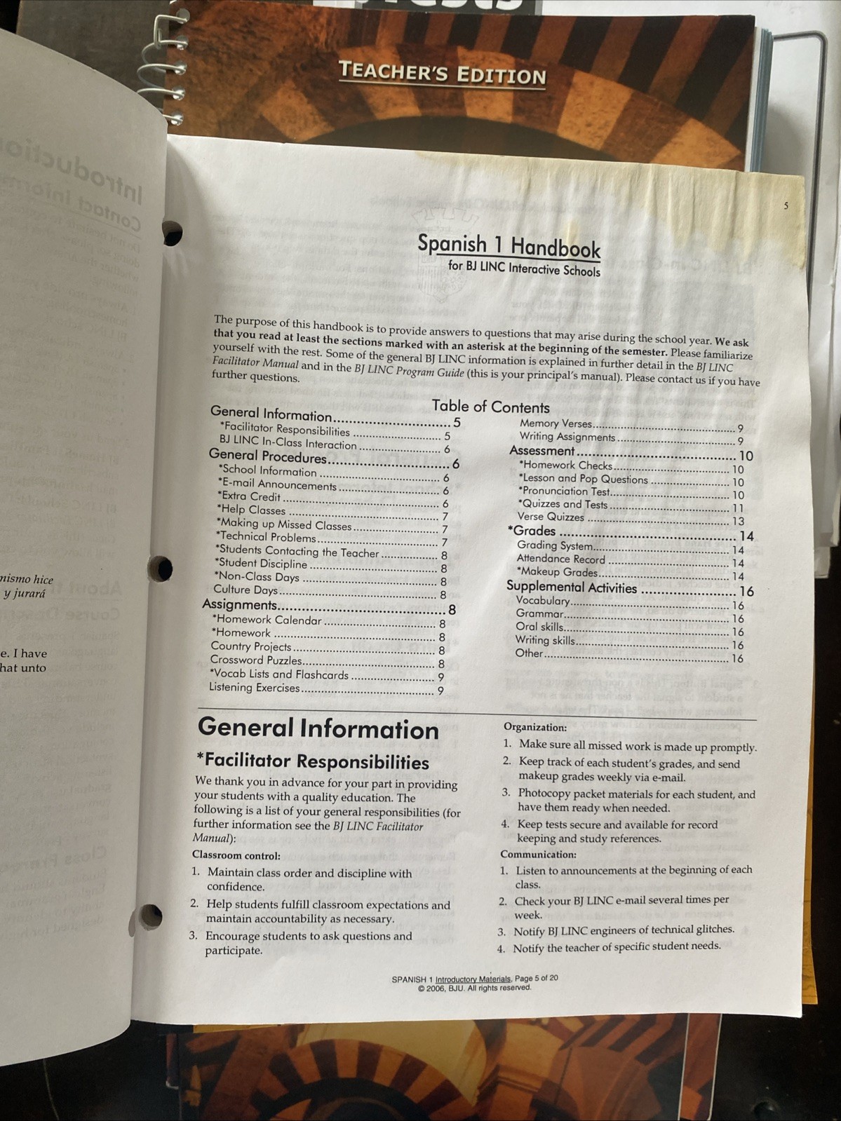 Spanish 1 BJU Second Edition, Student Textbook, Activities, Teachers Edition