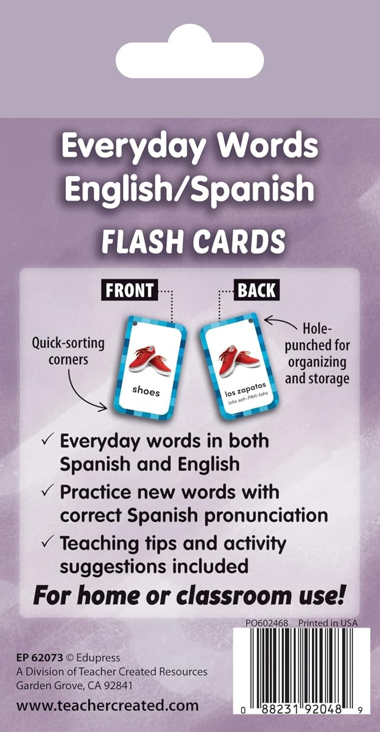 Language Skills Flash Cards: 56 Double-Sided English/Spanish Vocabulary Cards