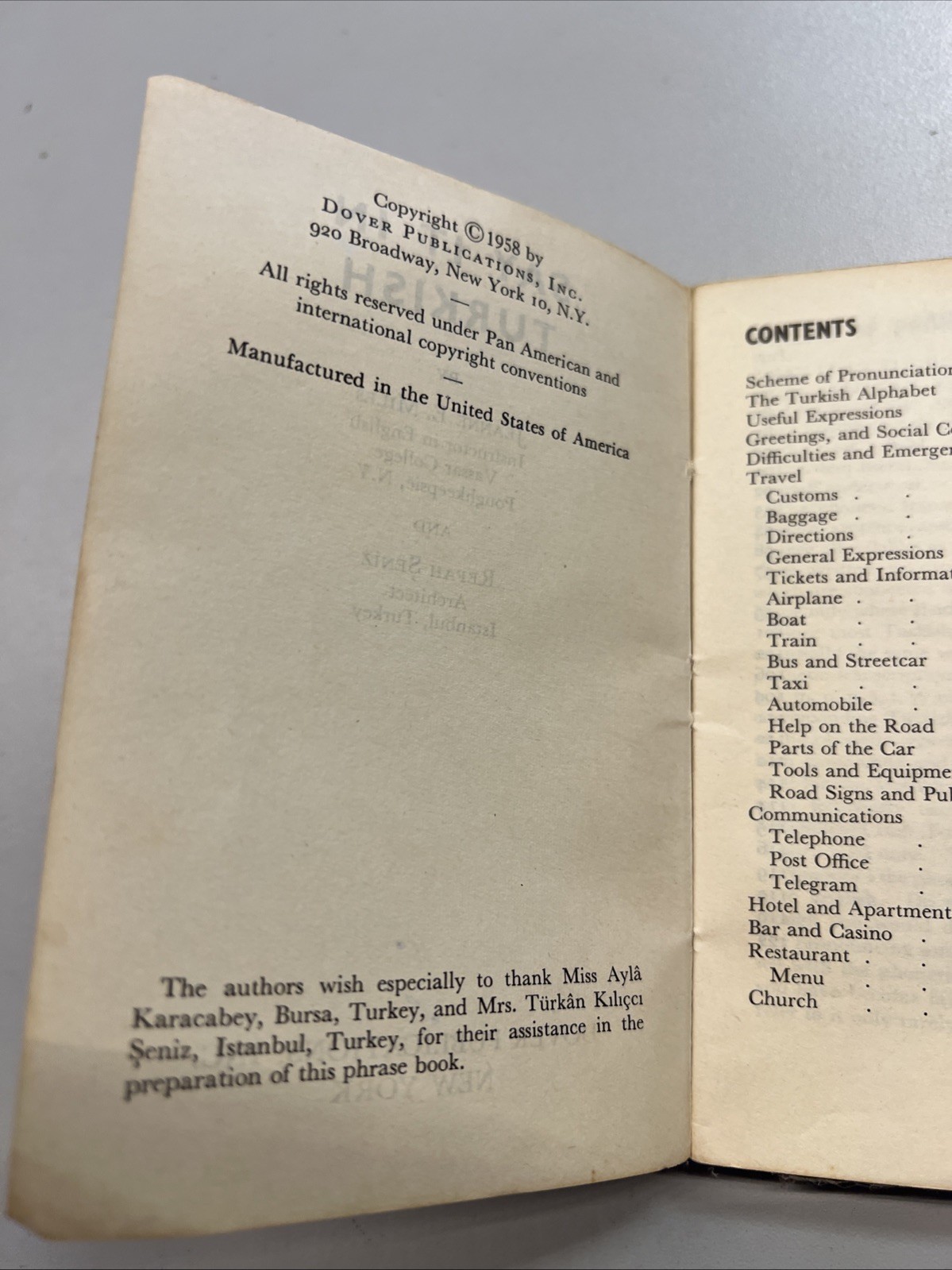 SAY IT IN TURKISH Dover Phrase Books by Jeanne Miles, Refah Seniz 1958 VINTAGE