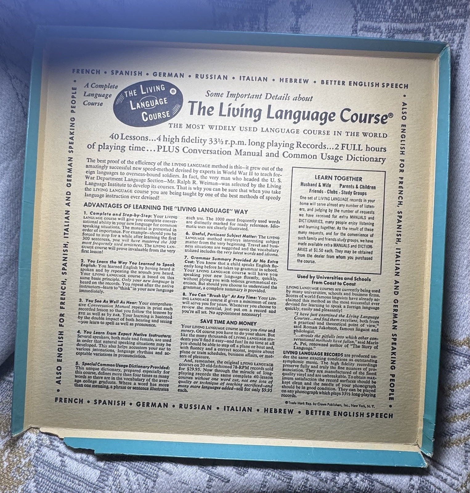 NEW Vintage Living Italian Language Course Complete – 4 LPs + Manuals – NOS