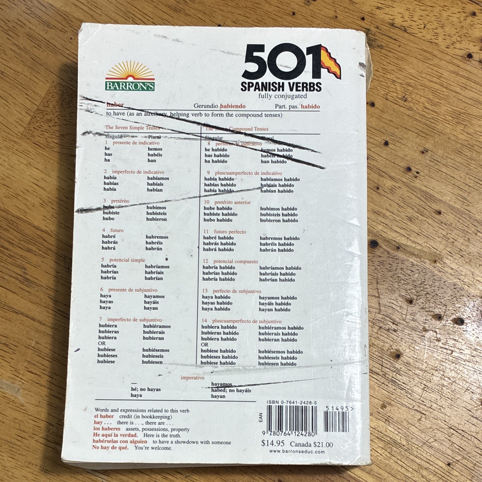 Barron’s 501 Spanish Verbs 5th Ed Paperback by Kendris, Spanish/English