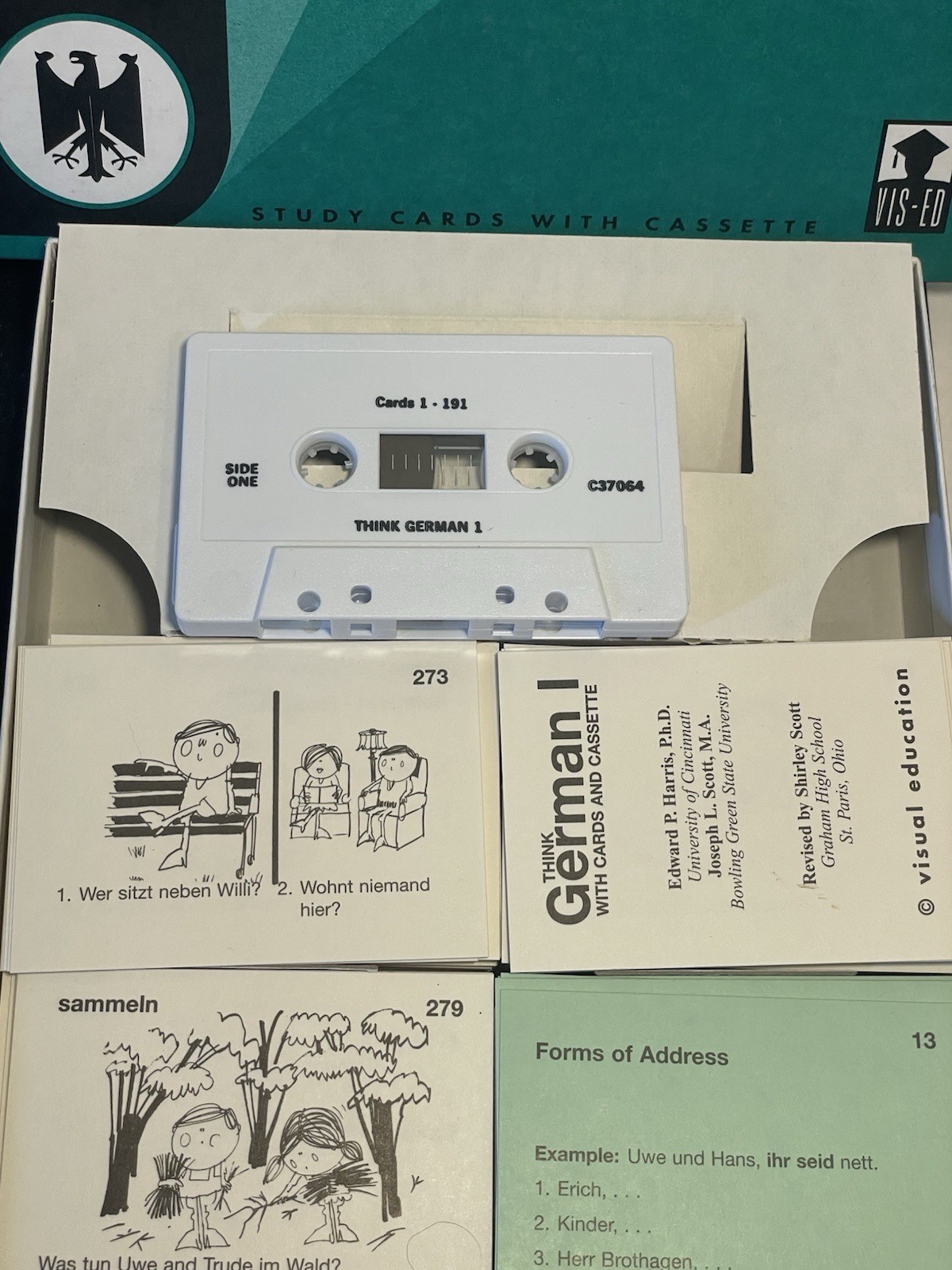 Vintage Vis-Ed -German Level 1 Language Vocabulary Cards And Cassette Combo