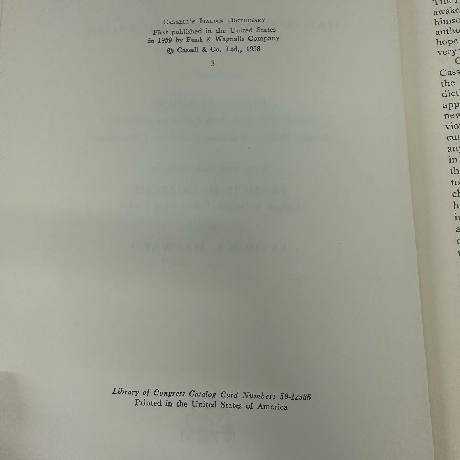Cassell’s Italian Dictionary (Italian- English) (English- Italian) Funk Wagnalls