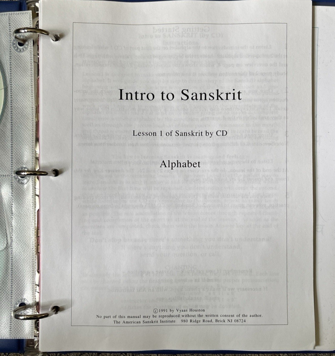 Sanskrit By CD Vyass Houston 1991