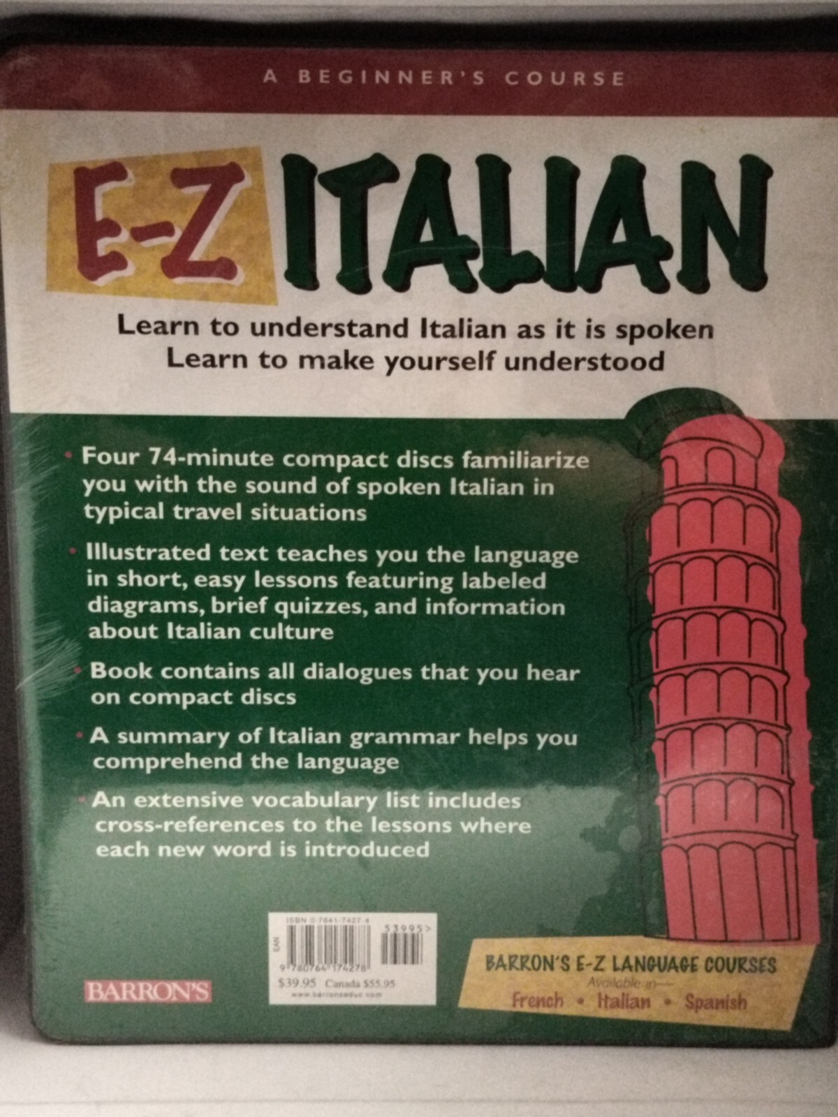 Language Courses: E-Z Italian by Barron’s A Beginner’s Course- New Sealed