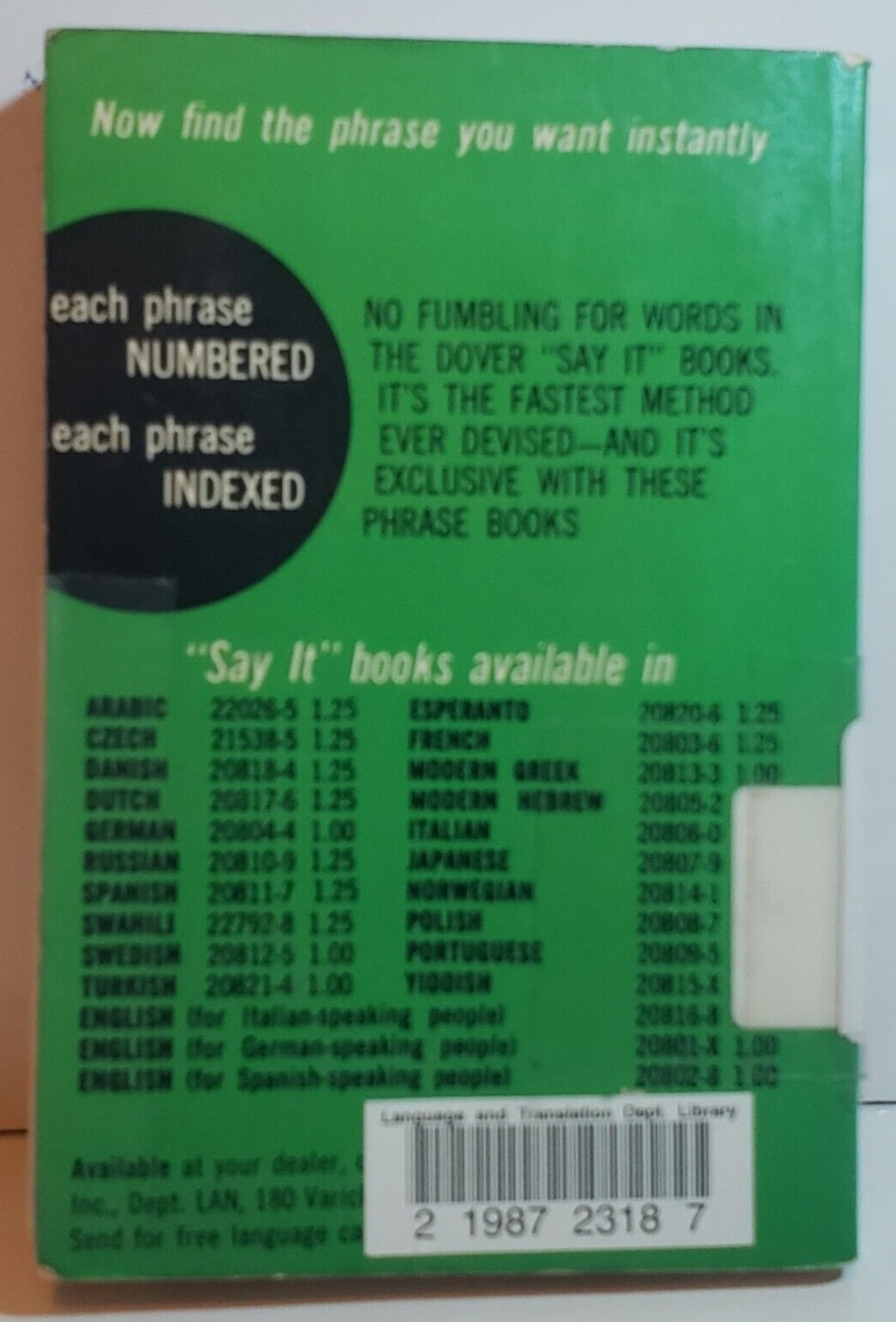 Dover Language Guides Say It in Italian by Dover Staff and Olga Ragusa Pocket!!