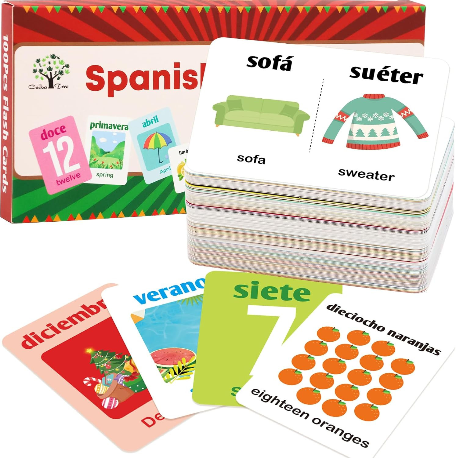 Spanish Flash Cards 100 English to Spanish Bilingual Flashcards Español Vocabula
