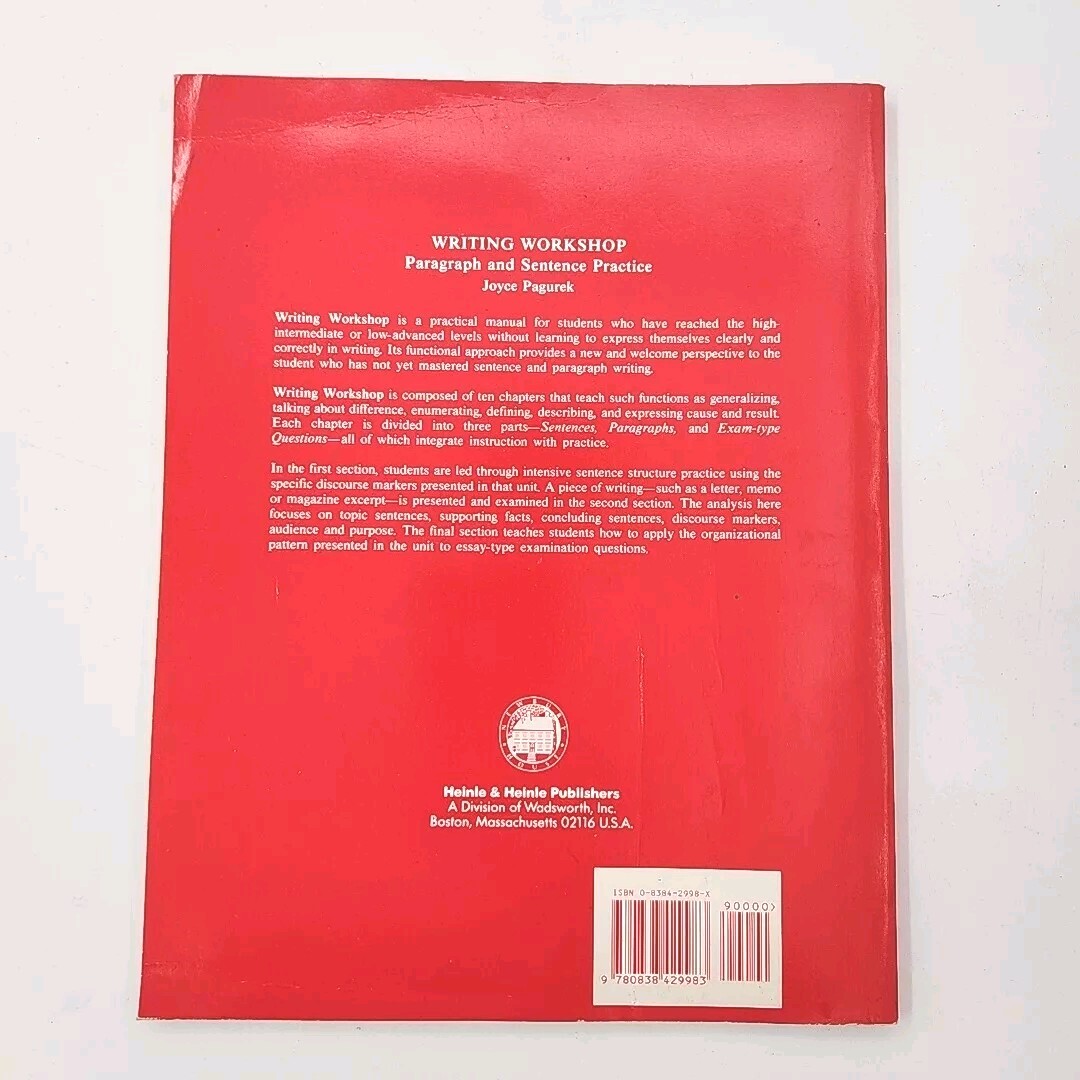 Writing Workshop Paragraph and Sentence Practice by Joyce Pagurek Book Paperback