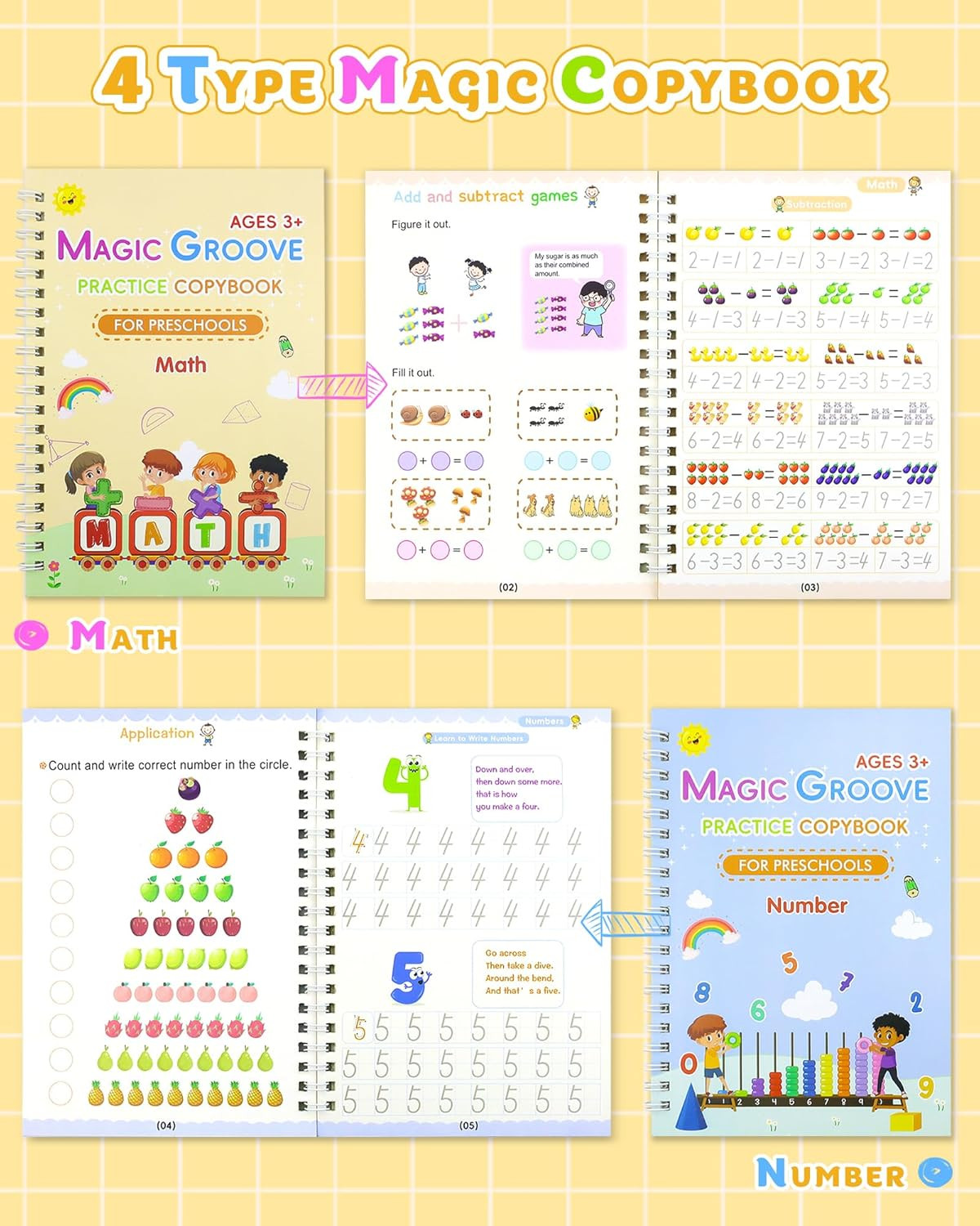 Magic Practice Copybook, Reusable Writing Practice Book, Handwriting Aid for Pre