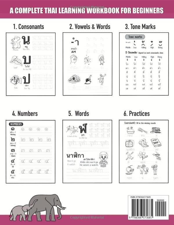 Thai Alphabet A Complete Thai Learning Workbook For Beginners: 6-in-1 Easy Thai