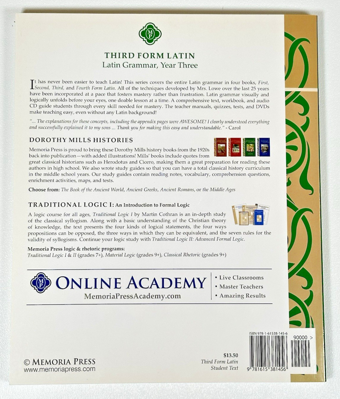 Memoria Press Third Form Latin Year 3 Student Text & Workbook Set 1st Edition