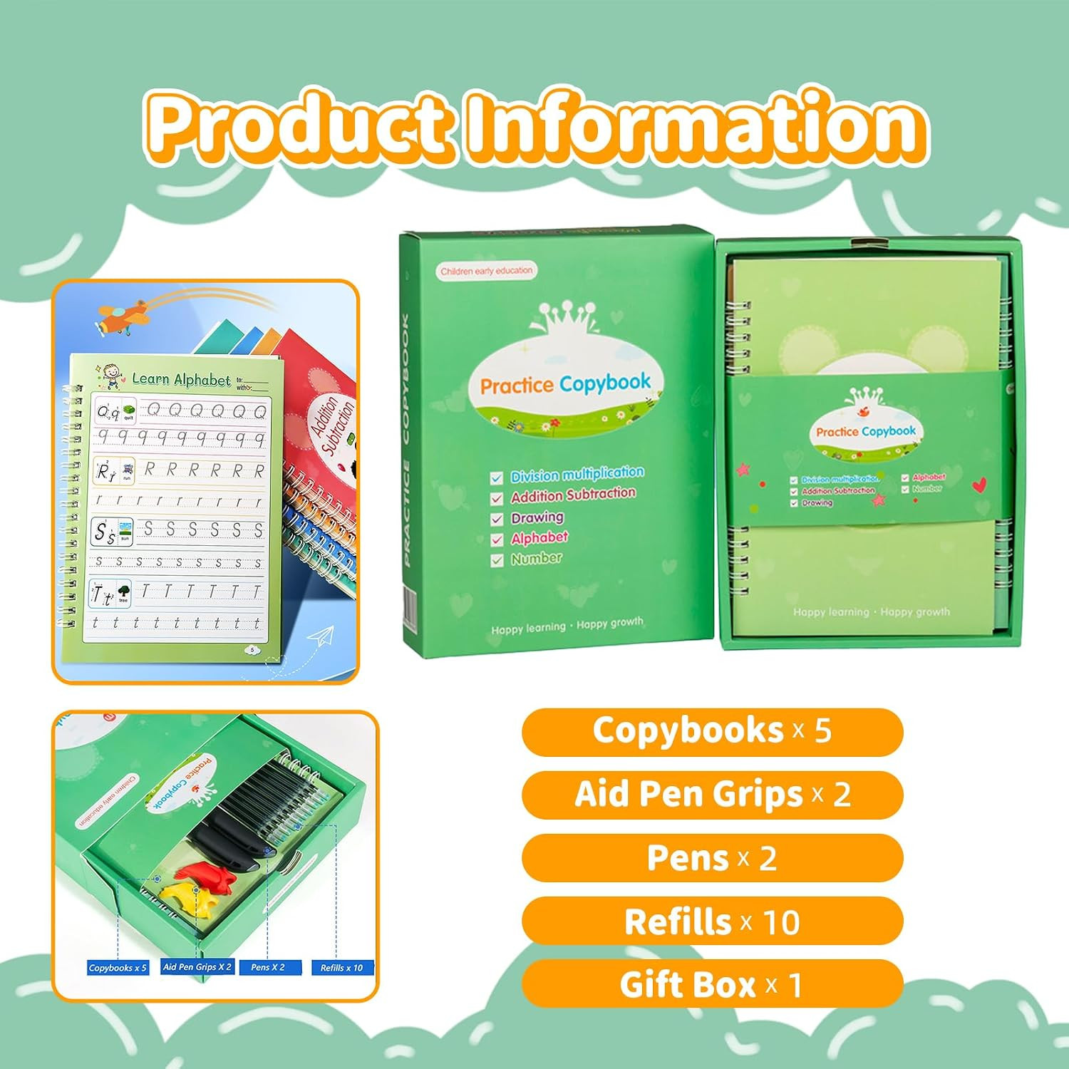 Grooved Writing Books for Kids, Magic Practice Copybook, Reusable Handwriting Pr