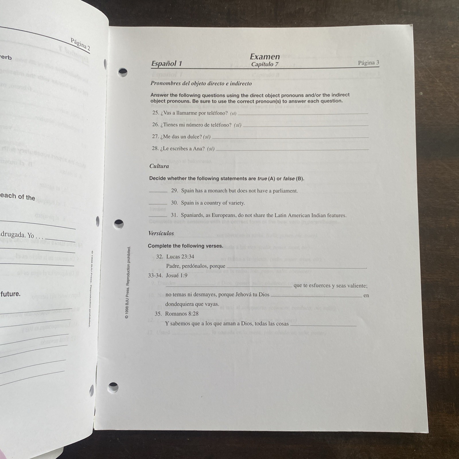 Spanish 1 BJU Second Edition, Student Textbook, Activities, Teachers Edition