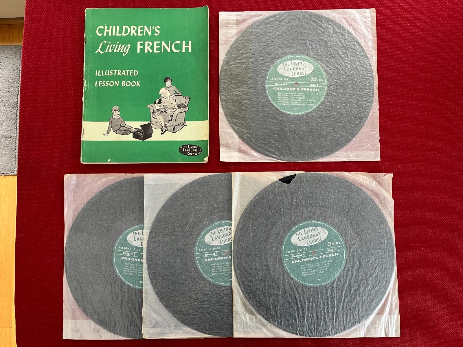 Children’s Living French – The Living Language Course 1960 VTG VINYL w/ BOOK