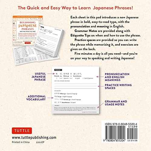 Beginning Japanese Phrases Writing Practice Pad: Learn Japanese in Just Minutes