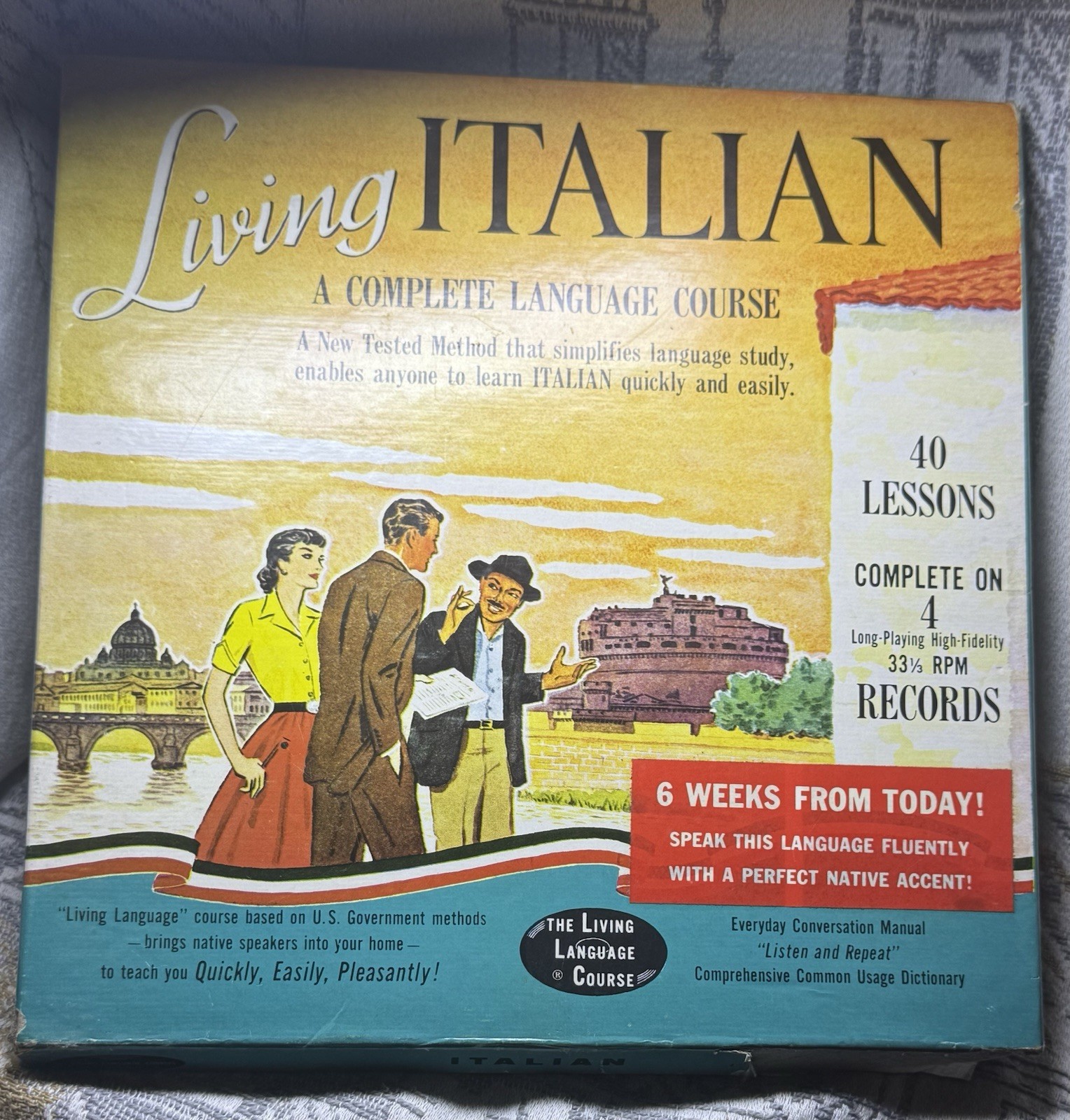 NEW Vintage Living Italian Language Course Complete – 4 LPs + Manuals – NOS