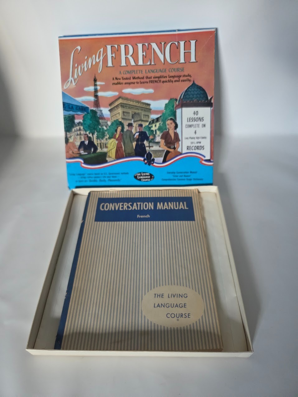 Living French Language Course Box Set with Manual and 33 RPM Records Vintage