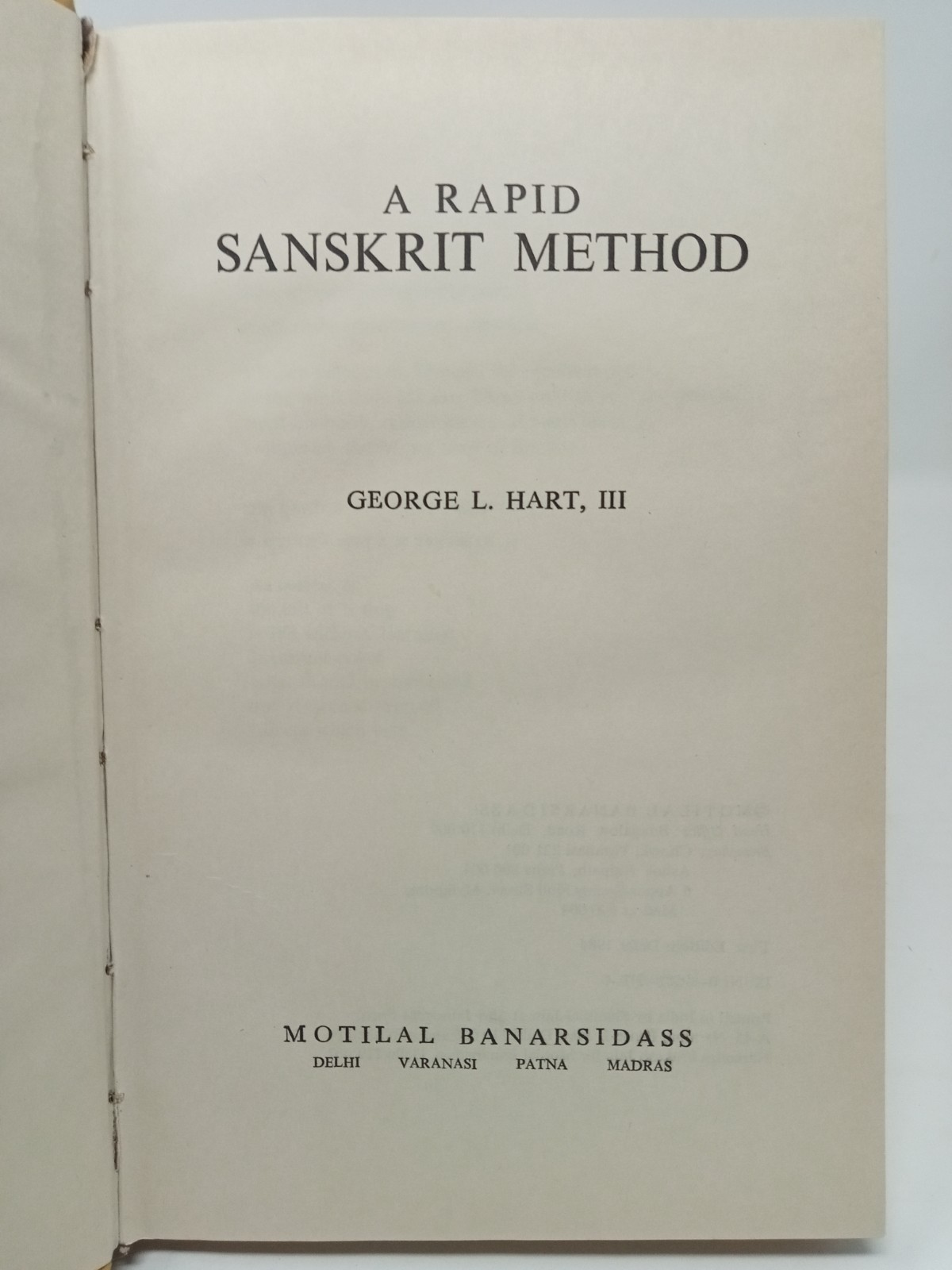 George L. Hart, Rapid Sanskrit Method, 1984 Motilal Banarsidass, HB, 1st edition