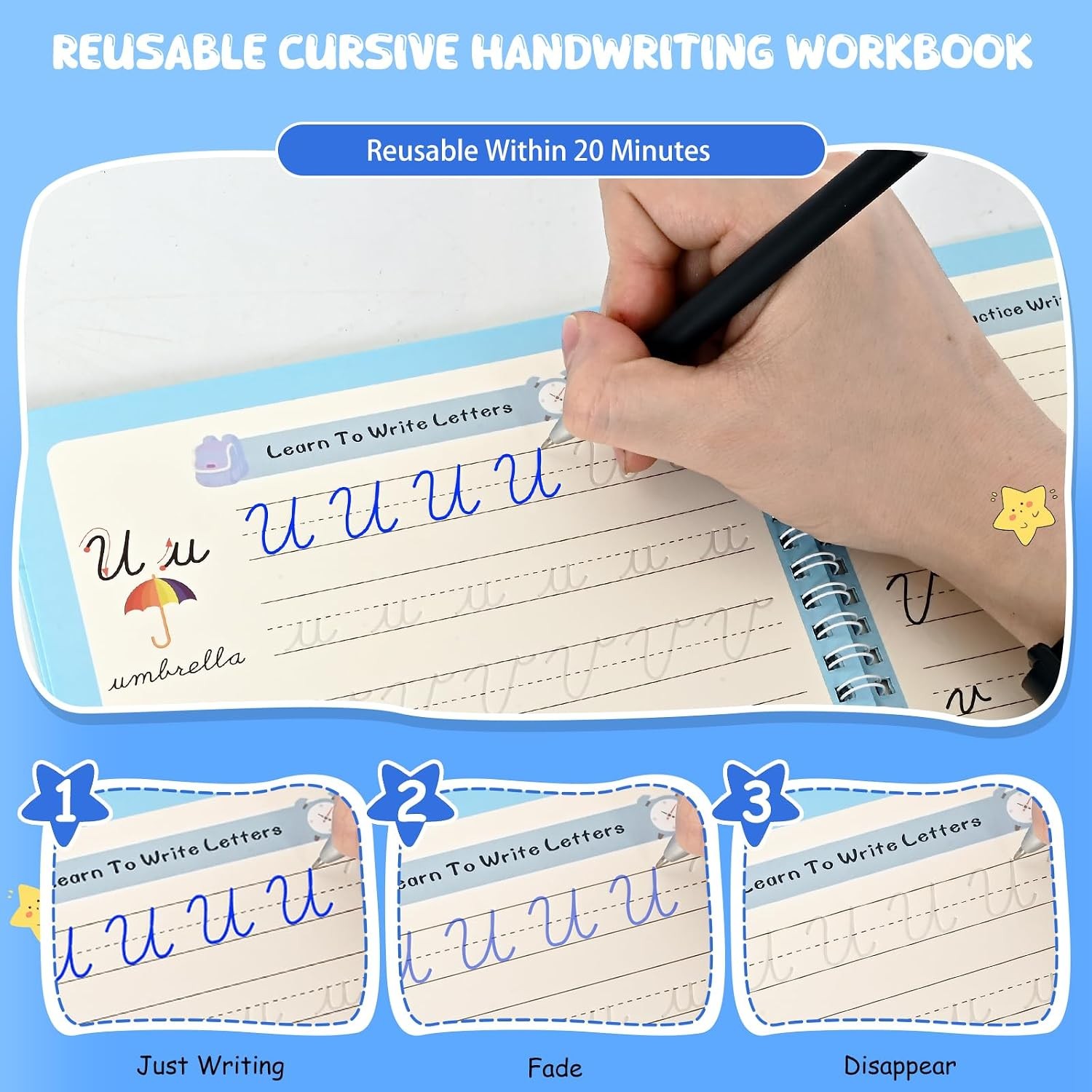 Reusable Cursive Handwriting Workbook 2 Pack Grooved Magic Copybook Practice