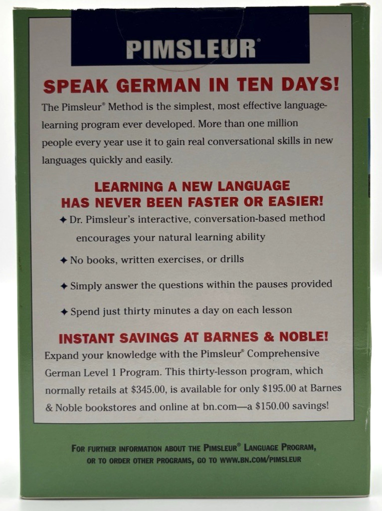 Pimsleur German 10 Days Barnes Noble Audio CD 501 German Verbs PB 3rd Edition