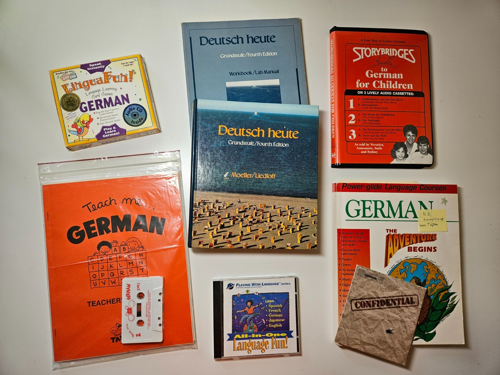 Mixed Lot German Language Learning Materials Books Cassettes CD Games Homeschool