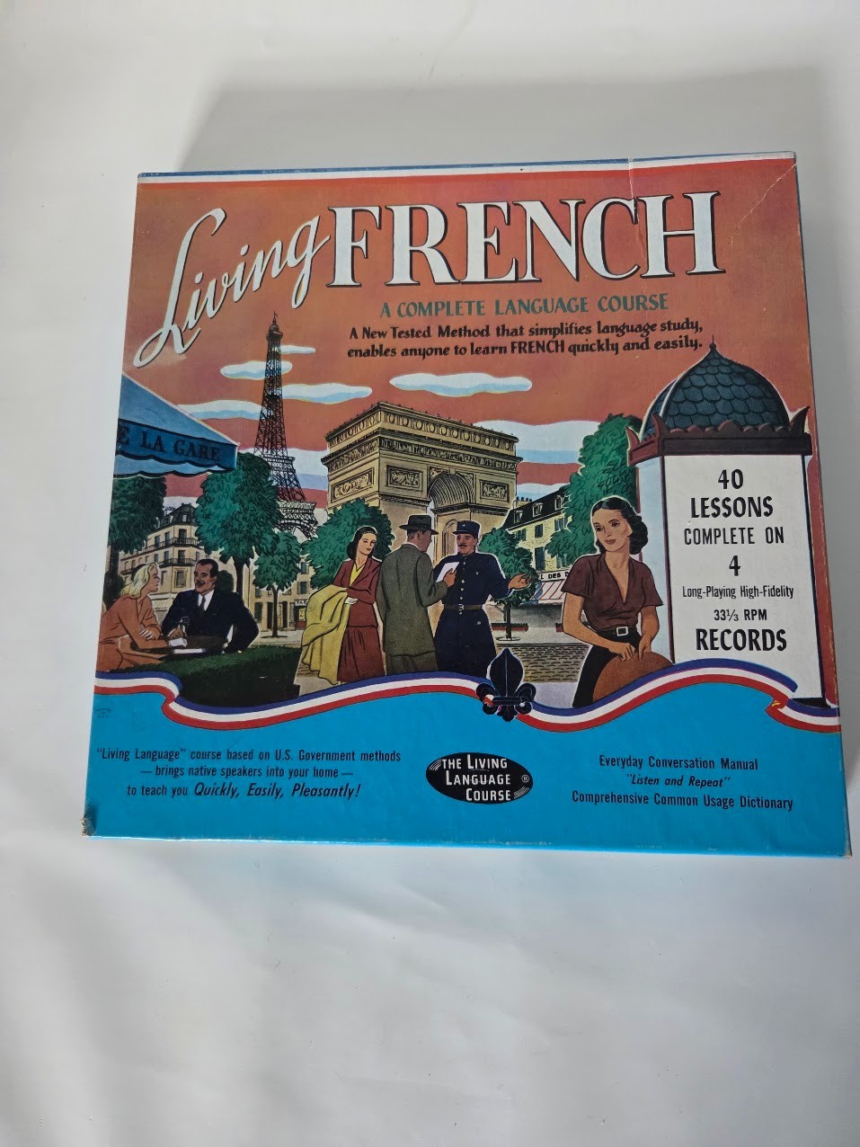 Living French Language Course Box Set with Manual and 33 RPM Records Vintage