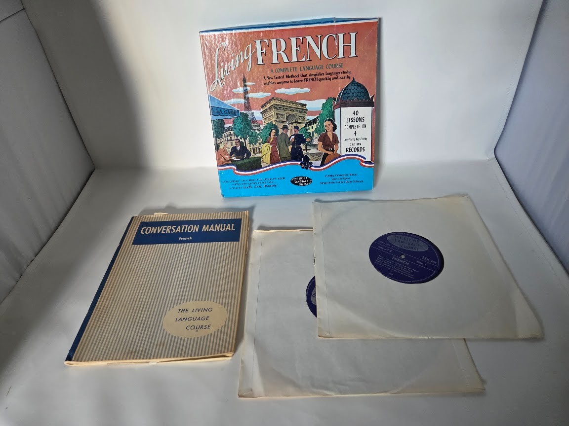 Living French Language Course Box Set with Manual and 33 RPM Records Vintage