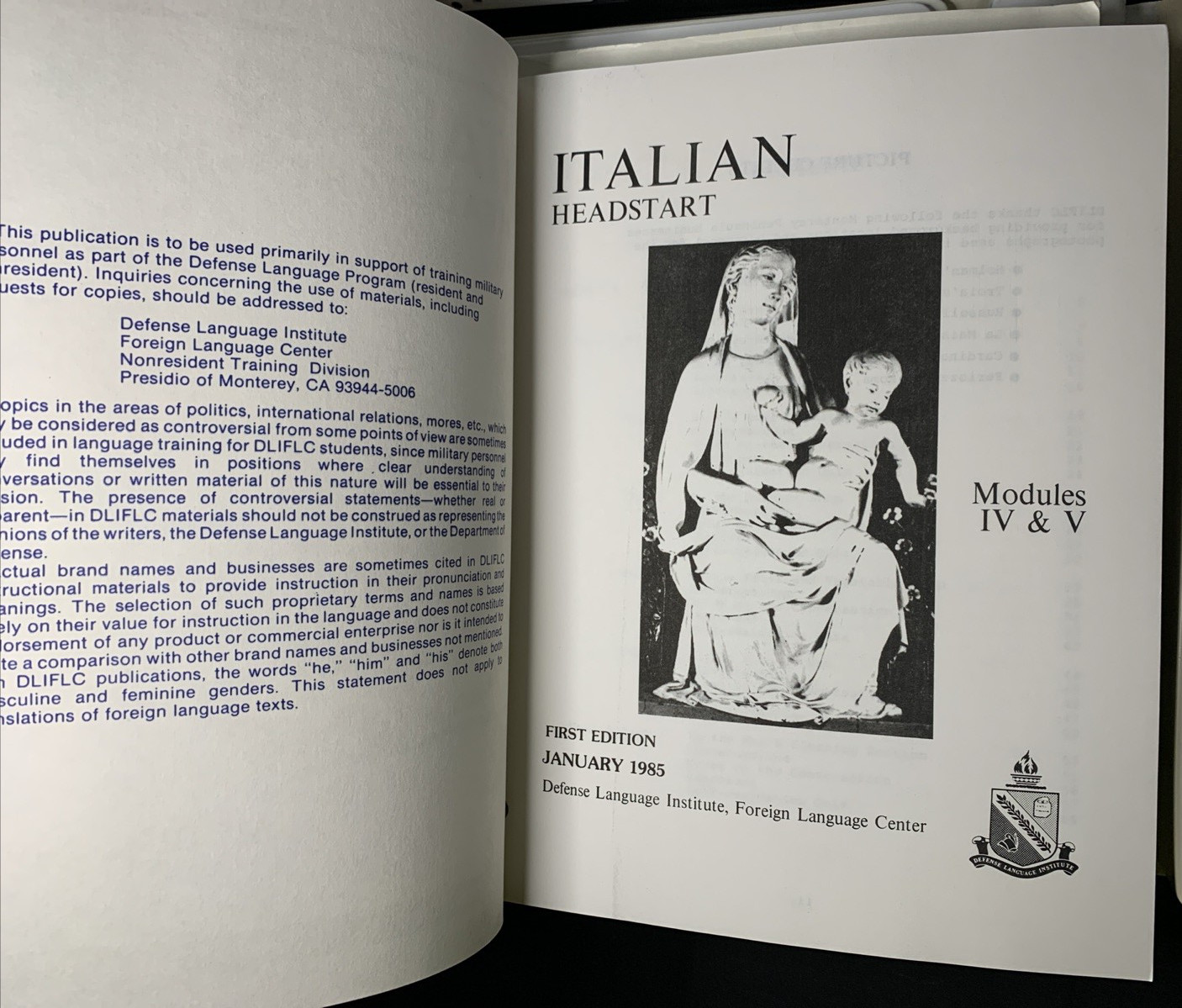 Italian Headstart Defense & Foreign Service Audio Cassettes 1st Edition 1985