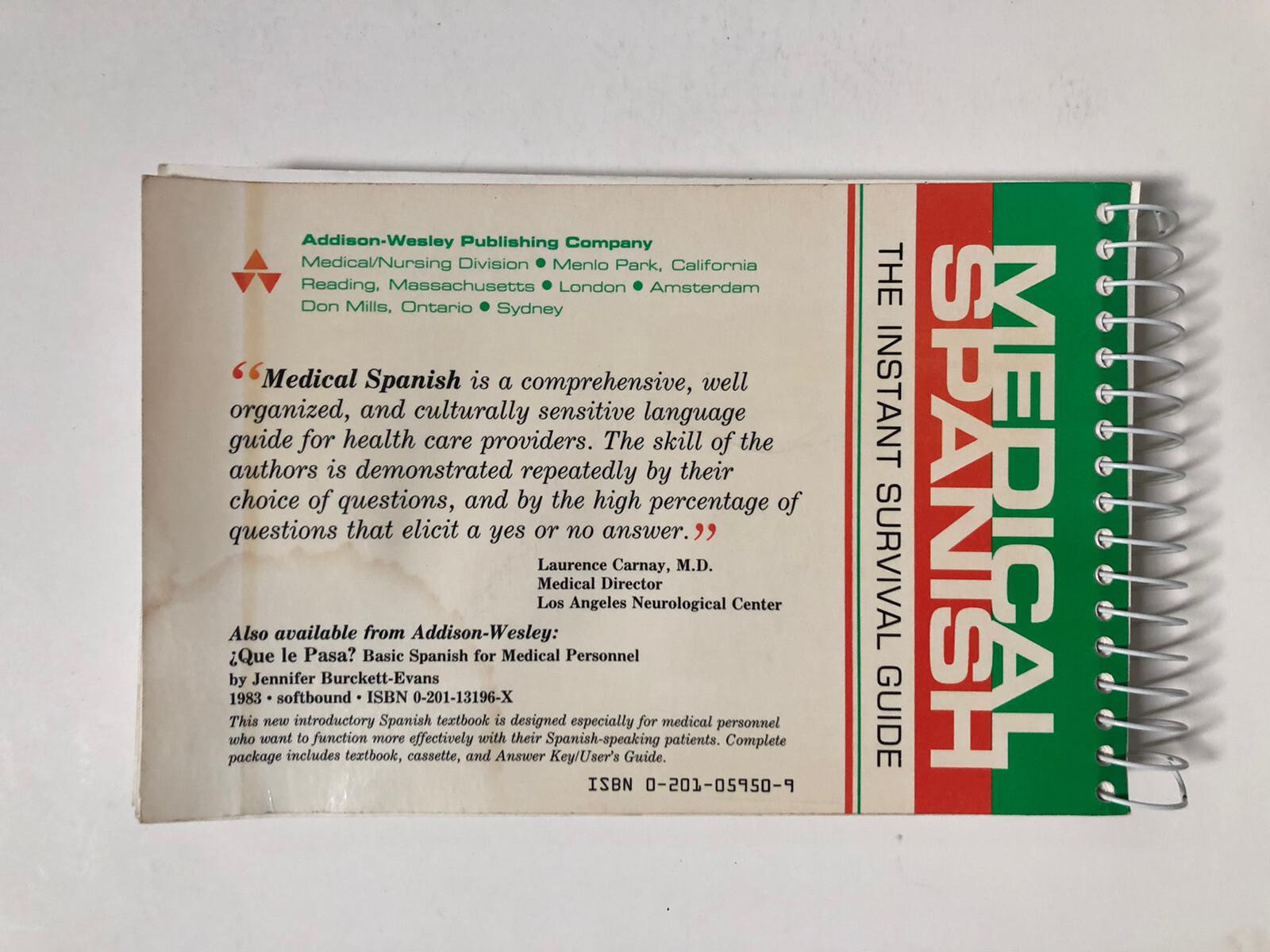 Medical Spanish: The Instant Survival Guide by Wilber and Lister (1983, Spiral)