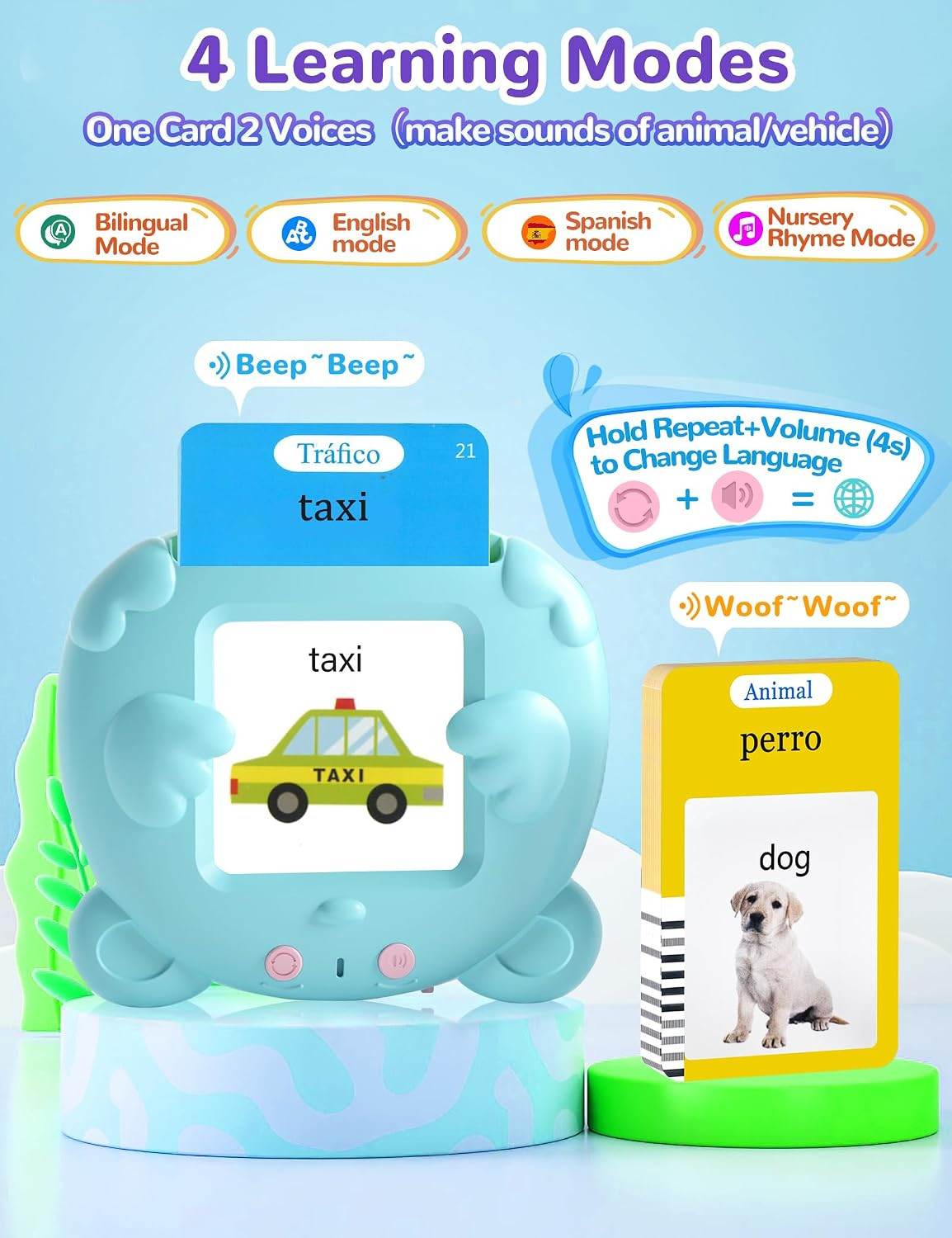 Spanish & English Talking Flash Cards for Toddlers, 510 Sight Words Bilingual Le