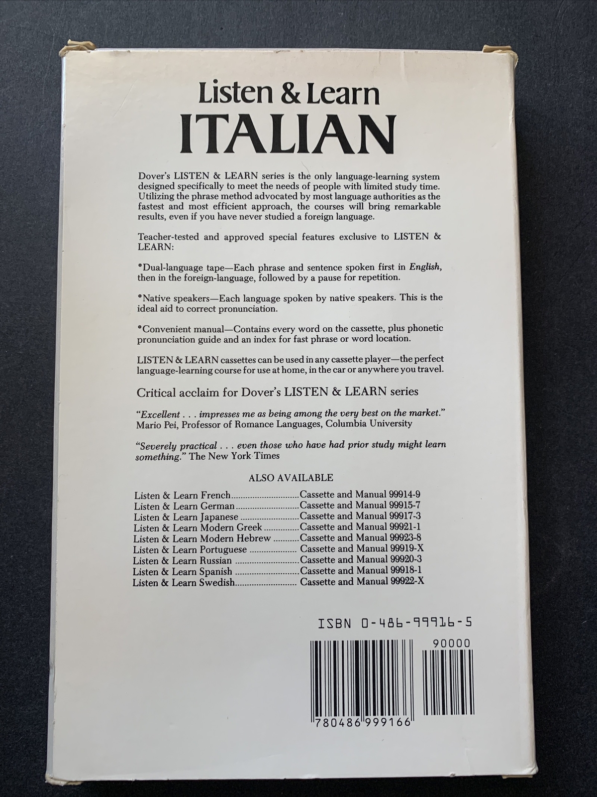 Listen & Learn Italian – Olga Ragusa – Cassette + Fully Indexed Manual