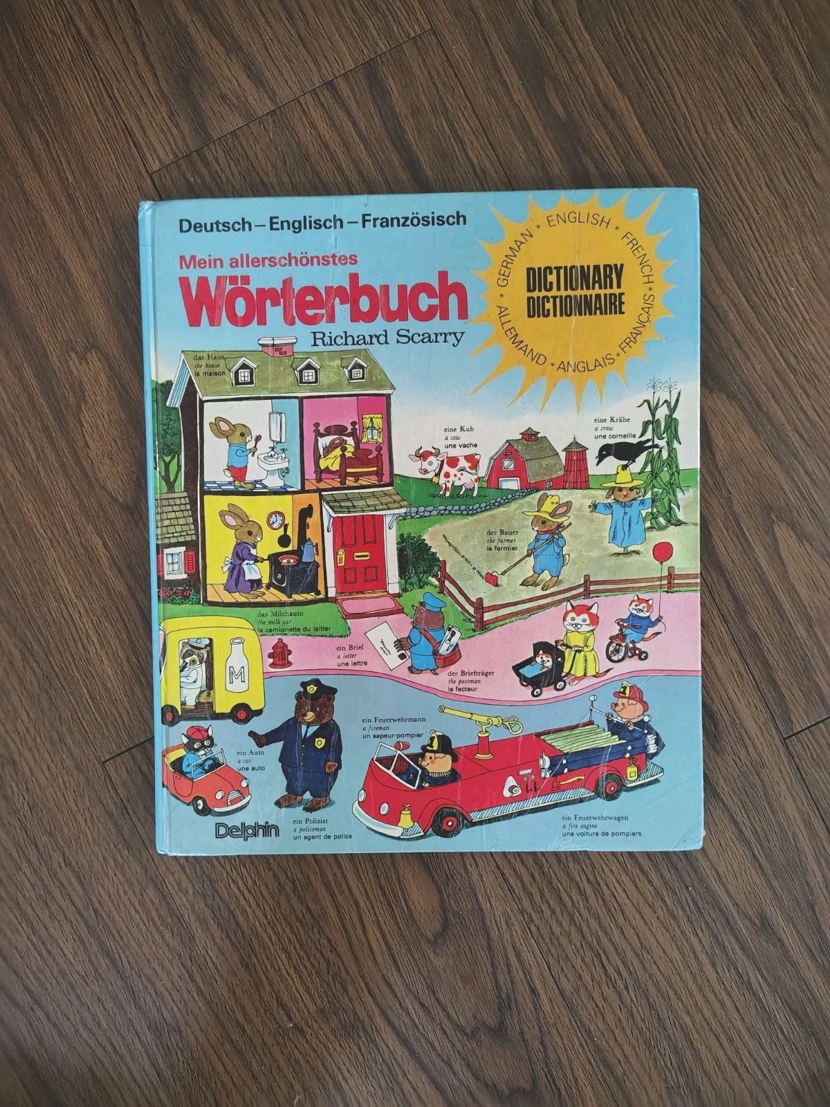1975 RICHARD SCARRY DICTIONARY (English, German,French) Worterbuch Vtg Rare