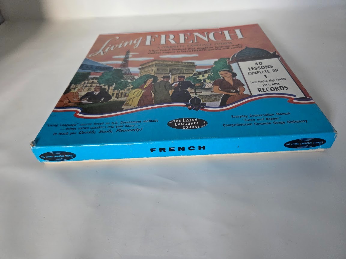 Living French Language Course Box Set with Manual and 33 RPM Records Vintage