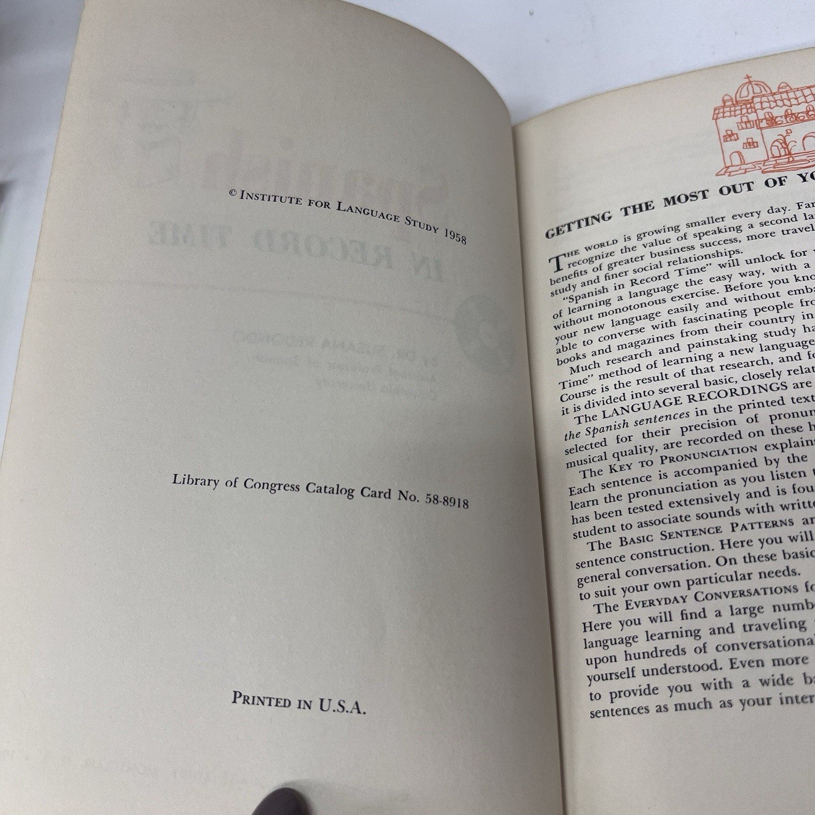 Spanish in Record Time Vintage Language Book 1958 Institute for Language Study
