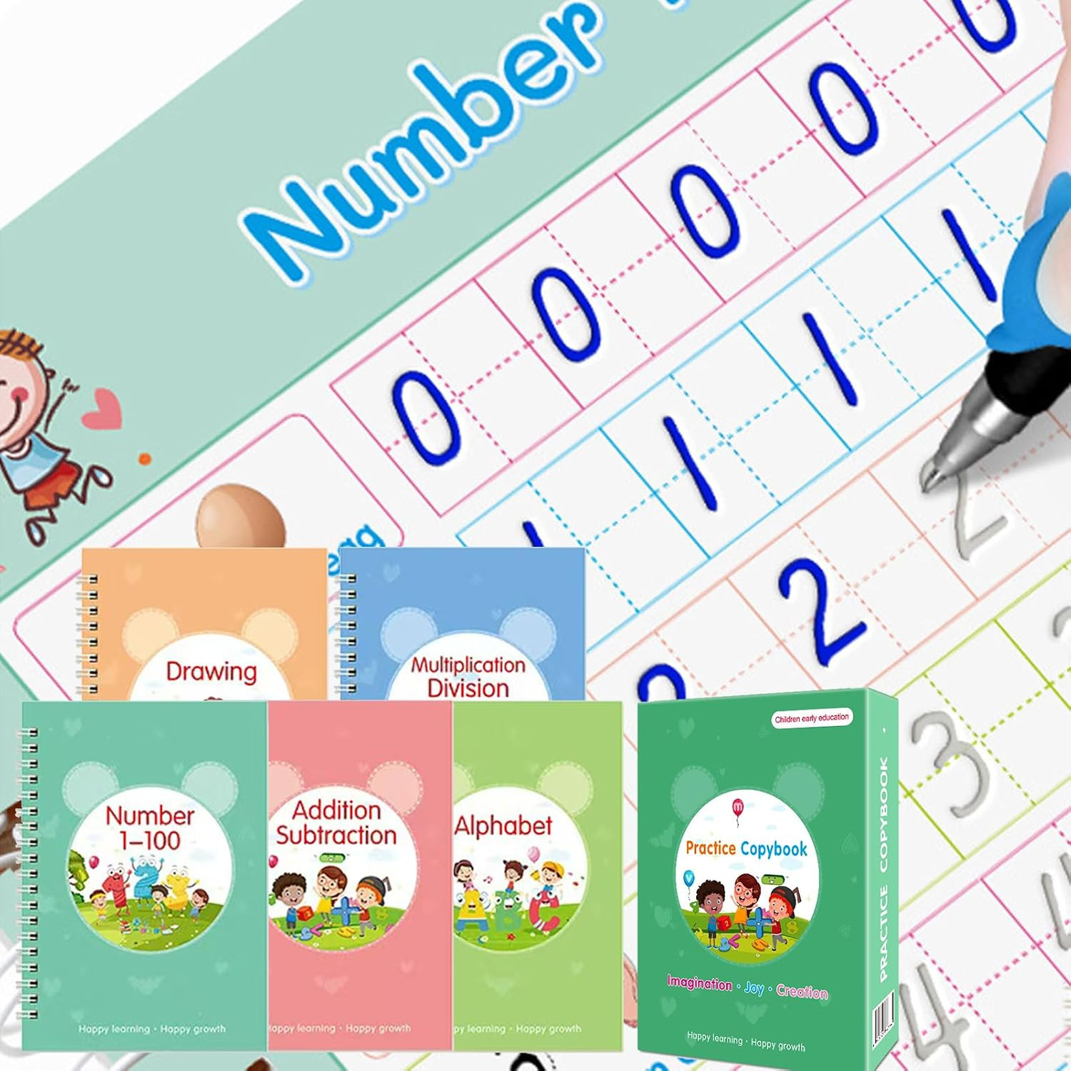 Grooved Writing Books for Kids, Magic Practice Copybook, Reusable Handwriting Pr
