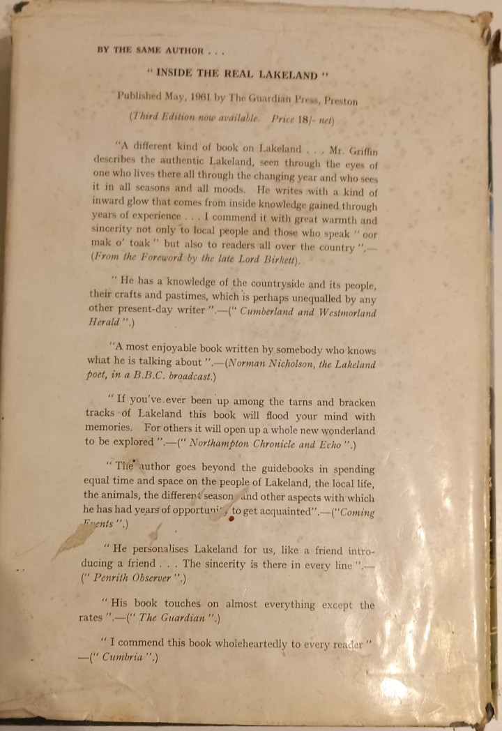 In Mountain Lakeland by A. H. Griffin, 1963 Hardback 1st Edition
