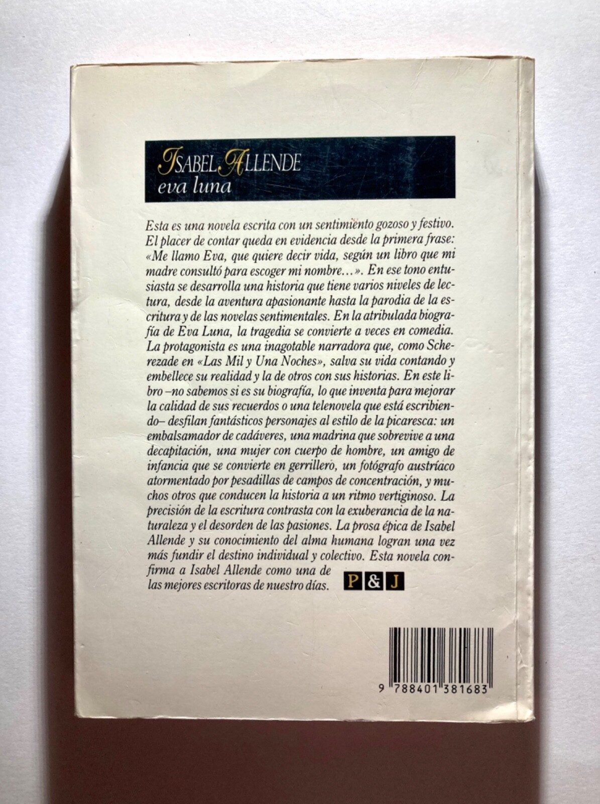 ISABEL ALLENDE EVA LUNA * PLAZA & JANES LITERARIA * P/B * 1990