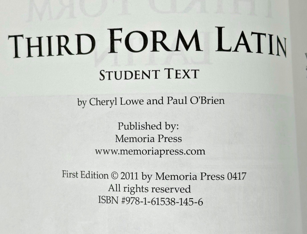Memoria Press Third Form Latin Year 3 Student Text & Workbook Set 1st Edition
