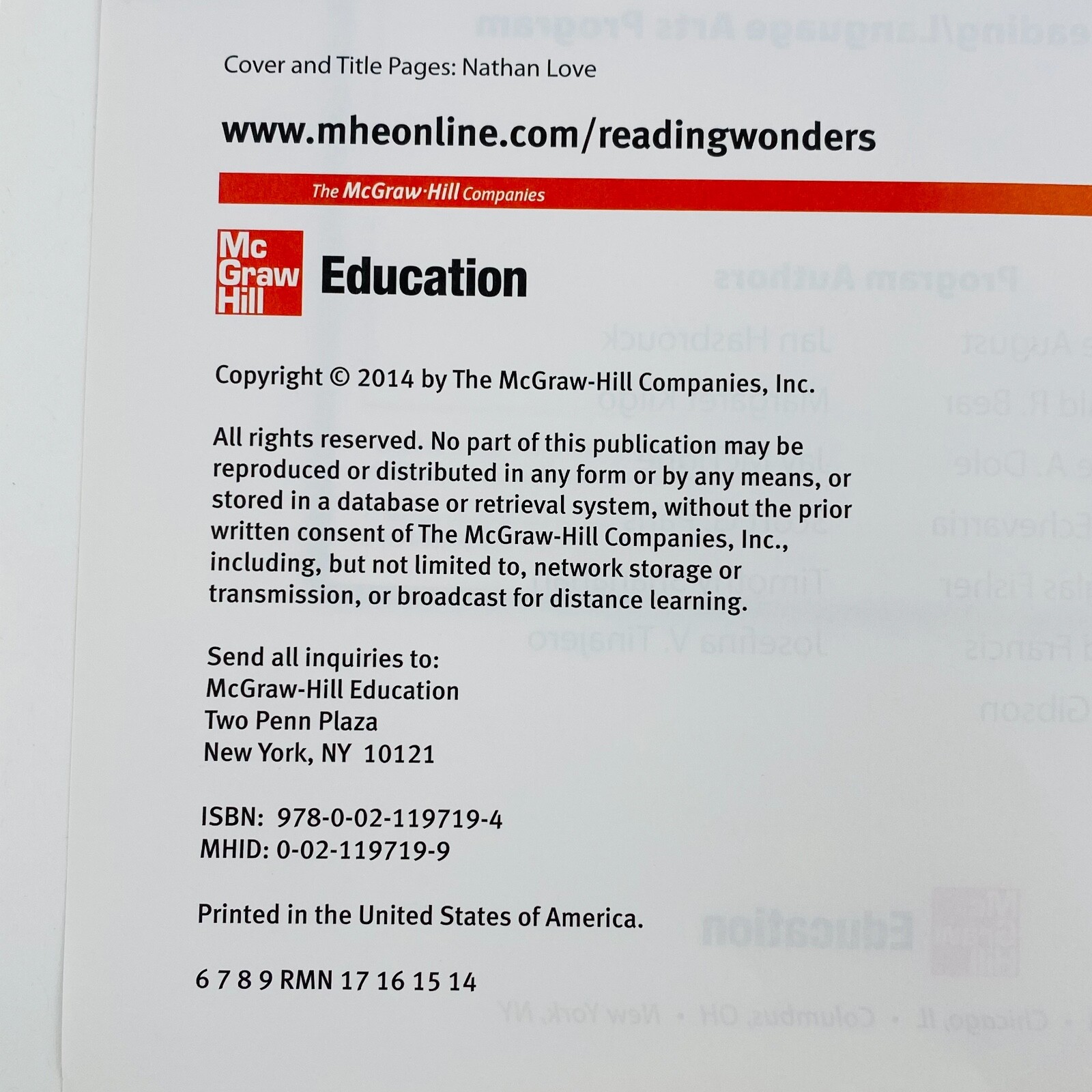 Reading Wonders Grade K Unit 9 2014 McGraw Hill Paperback