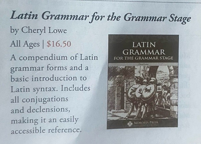 Memoria Press Latin Grammar For The Grammar Stage Supplement to Latin Program